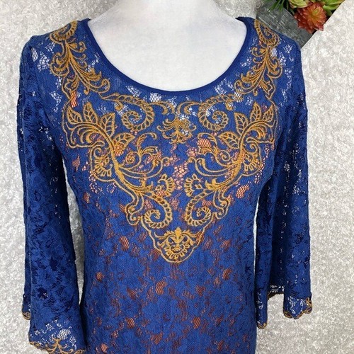 Blue lace embroidered dress - lace,