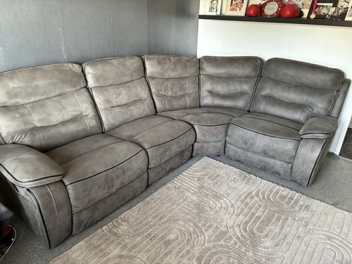 Grey faux suede corner sofa - corner,