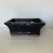 Blue Ceramic Bonsai Cactus Shallow Rectangle Plant Pot Vintage Terracotta