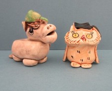 2 Vintage Philip Bryony Laurestion Miniature Pottery Animals. Pony with Cap, Owl