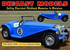 BLUE 1934 RILEY MPH SPORTS CAR; RARE OLD MATCHBOX YESTERYEAR Y-3 UK MADE DIECAST