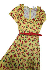 BERNIE DEXTER Size XL 14 bright yellow & red CHERRY PRINT DRESS * 50s Rockabilly