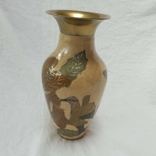 Cloisonne brass bird vase - brass,