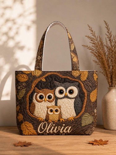 Personalized owl quilted tote - owl,
