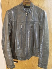Mulberry Rare Mens Leather Biker / Bomber Jacket - (Dark Grey Green) 40 Medium