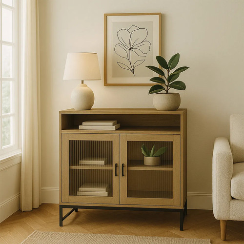 Two door reeded glass display - door,