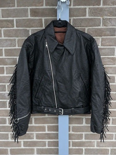 Vintage black leather fringe - black,
