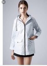 BLUE QUILTED PVC LOOK HOODED MAC / MACK / RAIN COAT SZ 10  / FESTIVAL / TOPSHOP