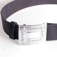 Black Leather Scottish Kilt Belt |  Highland Wear Chrome Buckle Mild Grain
