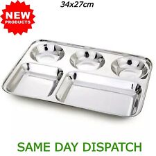 Stainless Steel 5 Compartment Food Serving Dish Indian Dinner Plate 34x27cm