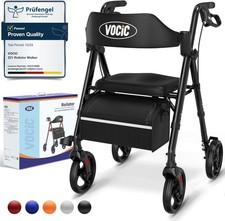Foldable Rollator Walker w/ Seat Brakes Bag Walking Aid Lightweight Wheel Black