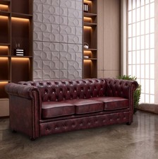 CHESTERFIELD OX RED FAUX LEATHER SOFA SET SUITES SETTEE  3 THREE SEATER