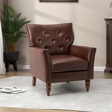 Faux Leather Armchair Brown Tufted Chair Vintage Nailhead for Lounge Reading