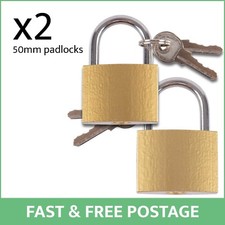 2x 50mm Iron Security Padlock Shackle Outdoor Shed Heavy Duty Brass with 2 Keys
