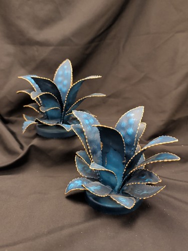 Pair metal agave turquoise - pair,