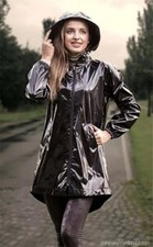 Women PVC Shiny Leather Hooded