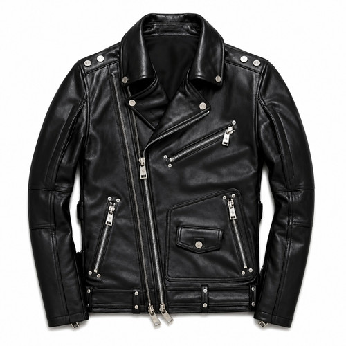 Mens black leather biker - mens,