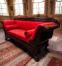 Victorian 3 Seater Mahogany Sofa With Curved Ends, Lions Paw Feet. Stunning!!