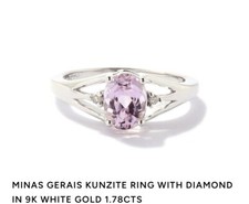 Gemporia Minas Gerais Kunzite & Diamond 10K White Gold ring ATGW 1.78cts.