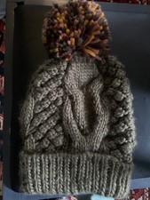 BNWOT fat face dark khaki green cable knit bobble hat one size