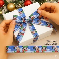 Blue Mickey & Minnie Mouse 2m x 22mm Wide Christmas Ribbon Gift Wrap Bows