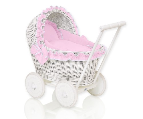 White wicker doll - , stroller
