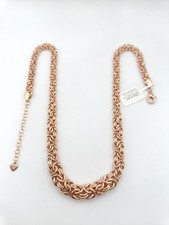 New Gold Plated Sterling Silver Graduated Byzantine Necklace, Made In Italy.