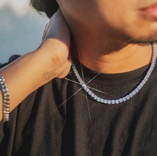 Men's Hip Hop Necklace Silver Diamond Tennis Chain Iced Jewellery Hot Bling New