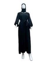 Belted Robe Ladies Abaya Kaftan Islamic Muslim Jilbab Long Maxi Dress Size S