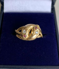18ct Gold Victorian Double Headed Snake Diamond And Ruby Old Antique Ring 4.8g M