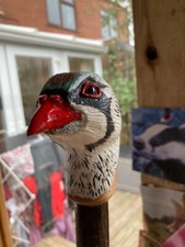 French Partridge Hand Carved in Lime wood Country Walking stick on Hazel Shank