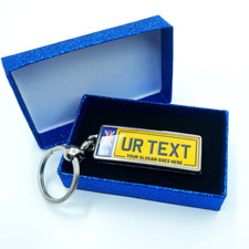 Custom Personalised Car Number Plate Keyring Metal Chrome Van Keychain Any Flag