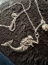 Large Silver Mermaid Nautical Sea Glow In Dark Pendant Necklace 24" LED torch