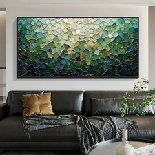 Handmade Abstract Green Grid