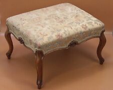 Antique Large Ottoman carved Walnut on Cabriole Legs, Needlework by Lady Bayron