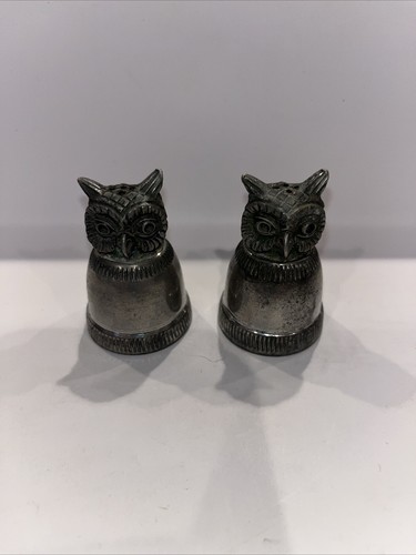Vintage mini pewter owl head - pewter,