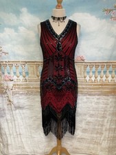Dress 14 Black Silver Beaded Fringe Flapper ROMAN Gatsby Peaky Blinders 20s 30s