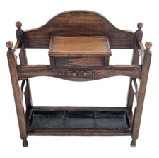 Edwardian Oak Hall Stand, Umbrella/ Stick Storage, Drawer, Antique
