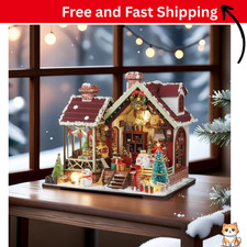 DIY 3D Miniature Christmas Dollhouse Kit, Book Nook Bookshelf Decor, Handmade..