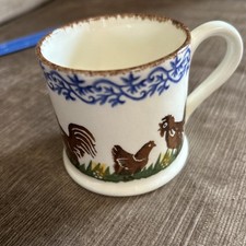 Vintage Brixton Pottery Sponge Ware Small Mug chickens Early Emma Bridgewater