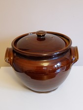 Vintage Glazed Brown Stoneware Casserole Stockpot With Lid