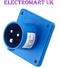 16A 240V BLUE FLUSH MOUNT MAINS HOOK UP MALE PLUG CARAVAN CAMPING MOTORHOME BOAT