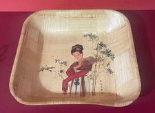 Formosa Bamboo Dish Square Geisha Girl Vintage