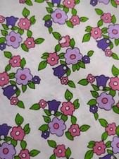 Vintage flat sheet purple lilac pink green flowers double fabric French 70s