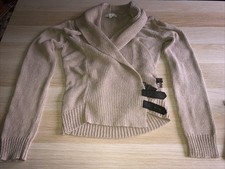 Laura Ashley Ladies Beige Chunky Cardigan/ Wrap Large Collar Buckle Side Size S