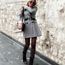 Zara Black Ecru Dogtooth Houndstooth Blogger Fav Frock Coat Jacket Dress S 8 10