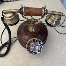Retro Vintage Antique Style Corded push Dial wooden Desk Telephone