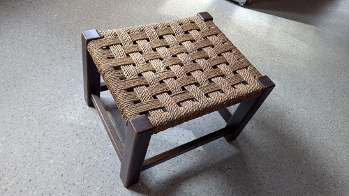 Vintage wooden stool - wooden, woven