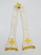 Antique French White Silk Damask Church Priest Stole 196x22cm