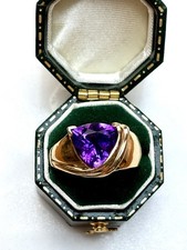 Vintage Solid 14ct Gold Amethyst Ring Large Natural Gemstone Heavy Gold Setting